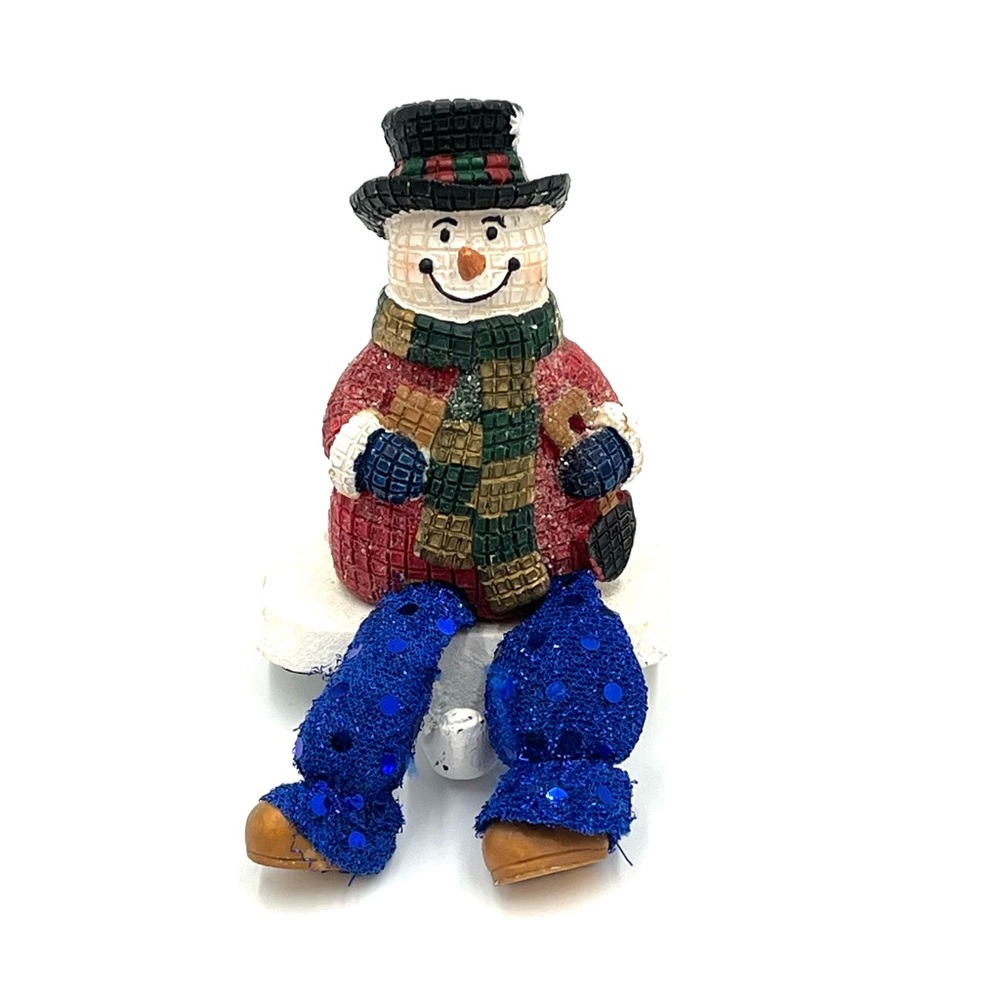 Terry’s Village Christmas Hand Painted Snowman W/Sequin Legs Stocking Holder
